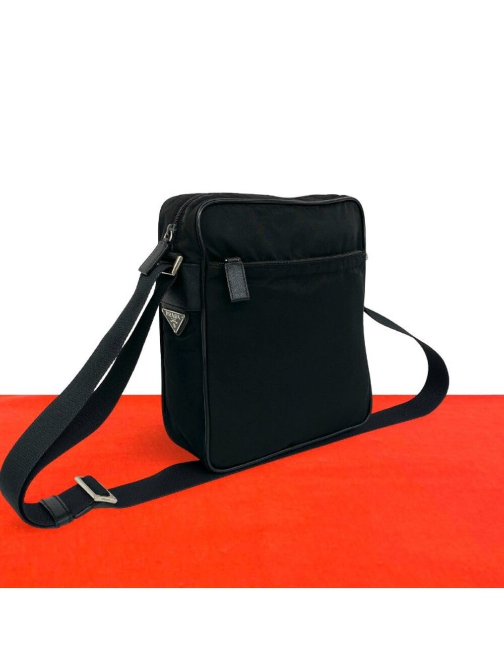 Prada Triangle Logo Tessuto Pocono Nylon Saffiano Leather Shoulder Bag Pochette